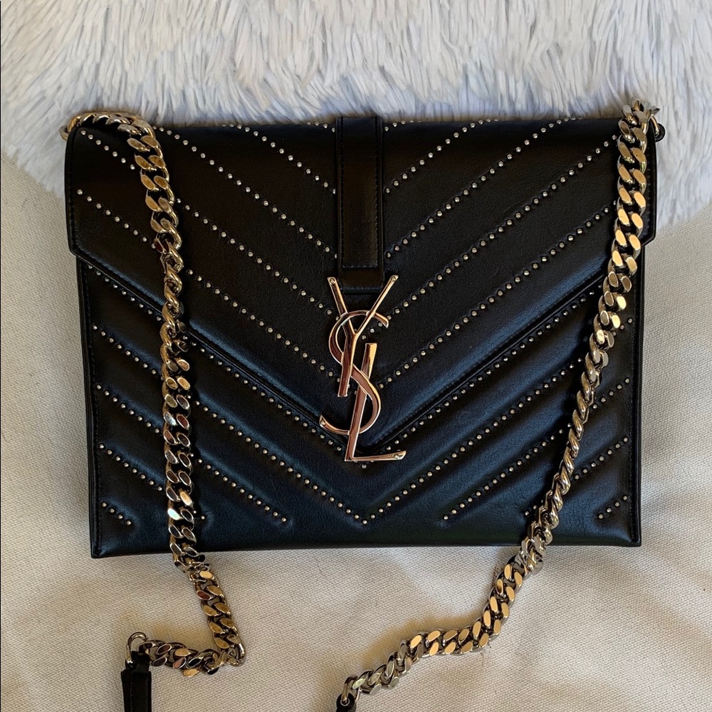 (TRADED) Auth YSL Studded Envelope Shoulder Bag